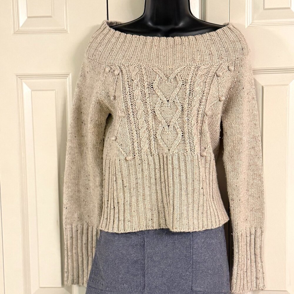 Takeout Oatmeal Cable Knit Off Shoulder Sweater Wool Blend L